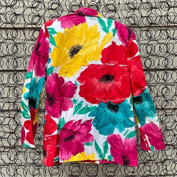 Vintage 90s bold watercolor floral primary color oversize boxy blazer Size 12 - Picture 2 of 4